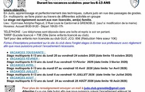 Dates Stage annuels Judo et Multisports 6-13 ans